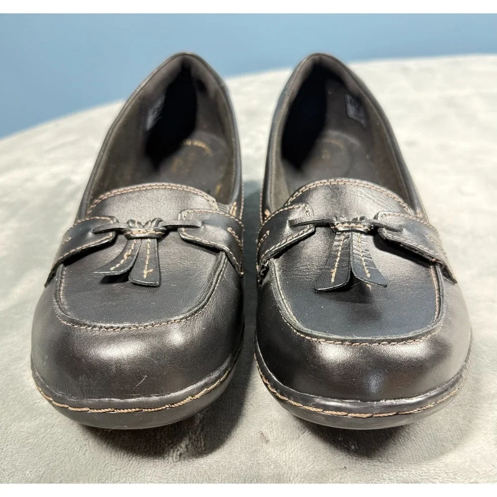 Clarks Collection Loafers Womens 11 Black Leather Tassel Slip On